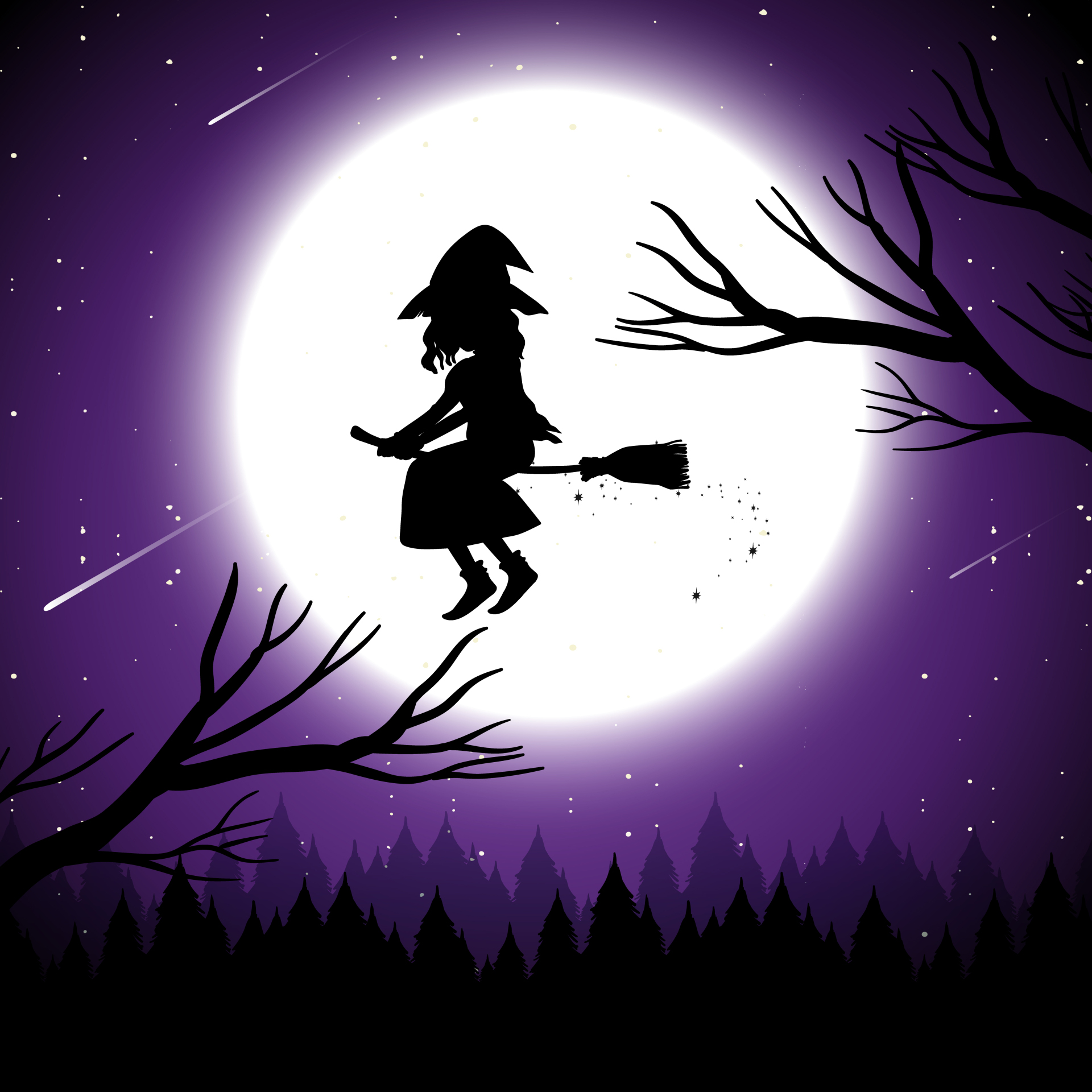Halloween night background with witch silhouette illustration